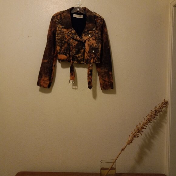 Alyson Eastman Distressed Cropped Lamb Leather Motorcycle Jacket Size S Rare - Picture 4 of 16